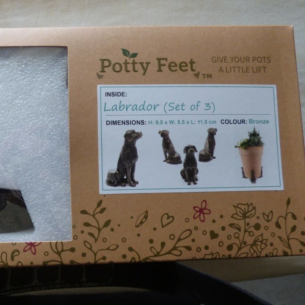 LABRADOR PLANT POT FEET SET OF 3 DOGS ANTIQUE BRONZE 8.5CM X 5.5CM X 11.5CM